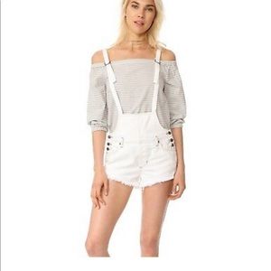 Free People White Denim Overalls